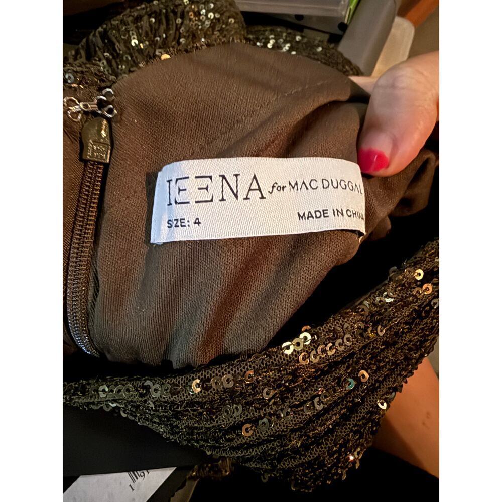 Ieena for Mac Duggal Women's Olive Sequins One-Shoulder Ruched Gown Dress Size 4 - Picture 6 of 8